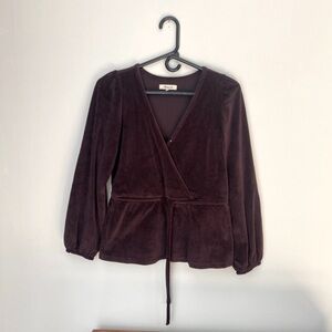 Madewell Burgundy Tie-Front Faux-Wrap Top Women's Size XXS